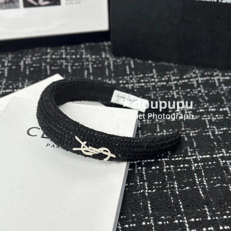 Saint Laurent Uncategorized Bouclé Monogram Headband — Black