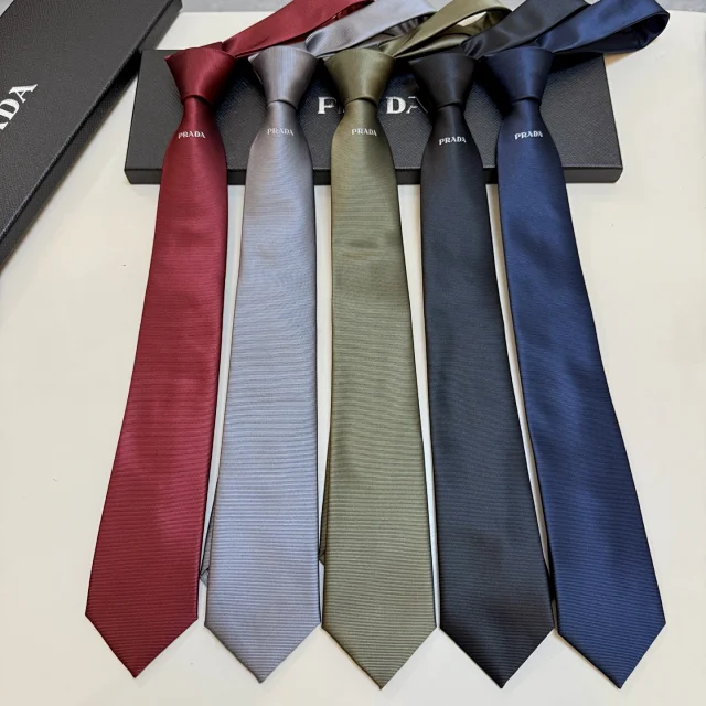 Prada Ties Logo-Embroidered Ribbed Silk Tie product detail image 1