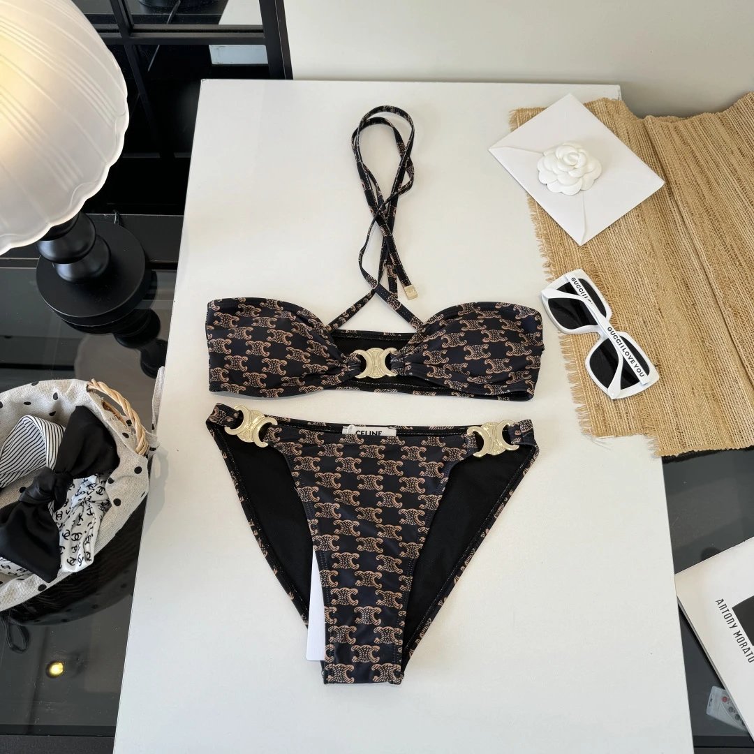 Celine Swimwear Triomphe triangle bikini set — Multicolor