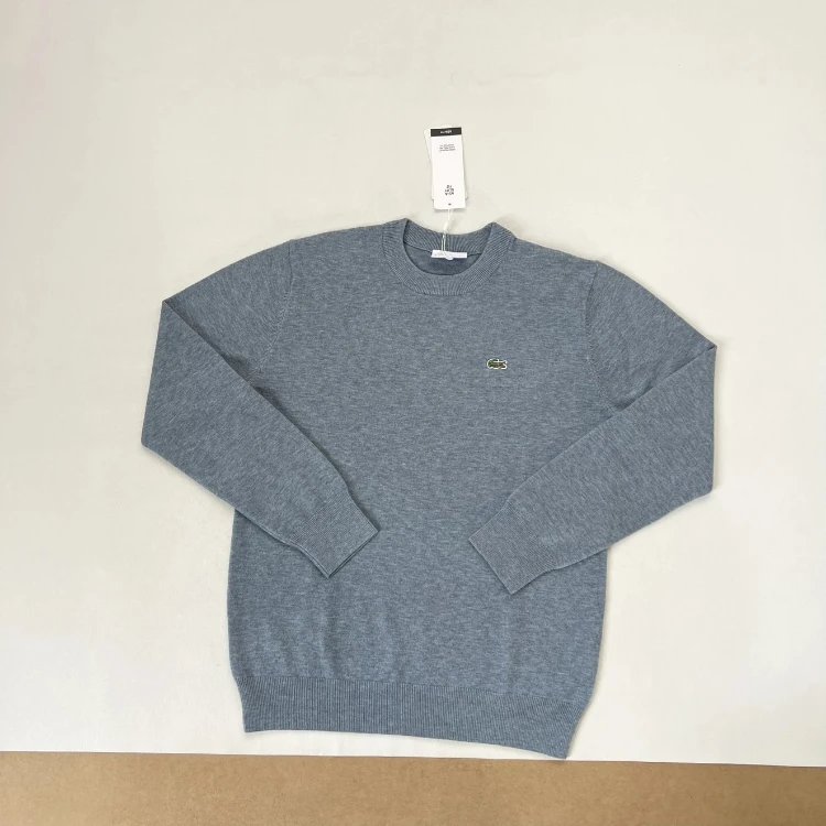 Lacoste Knitwear Crew-Neck Crocodile Logo Knit Sweater — Light blue