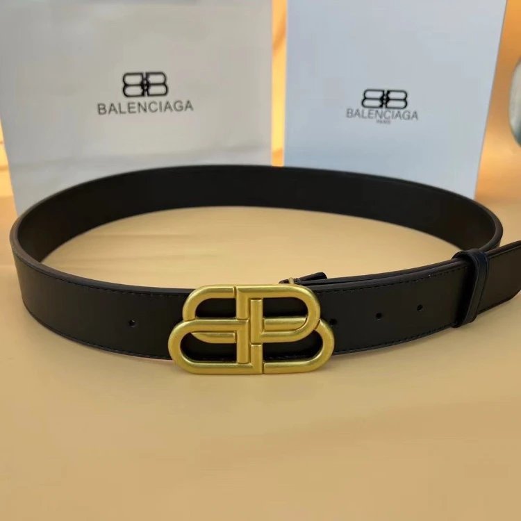 Balenciaga Belts BB-logo buckle leather belt — SKU-S-09-Antique Gold Buckle (Comes with Original Label and Small Gift Box) -90cm [Suitable for Pants Size 25–26]