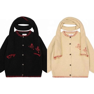Vivienne Westwood Orb Embroidered Knit Cardigan with Integrated Scarf [2 styles]
