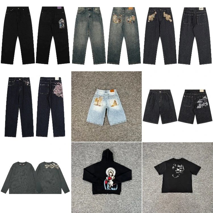 Various Denim Pants & Shorts with Embroidery and Patchwork Details