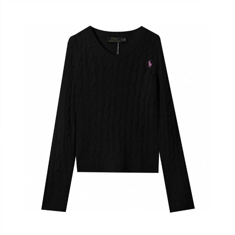 Ralph Lauren Knitwear Cable-Knit V-Neck Sweater — Black