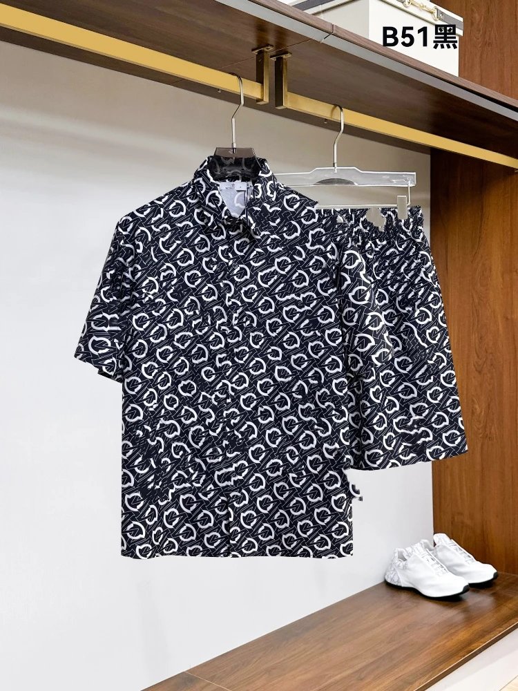 Unbranded Matching Sets Short-Sleeve Button-Front Printed Shirt and Shorts Set — SKU-27-51 Black