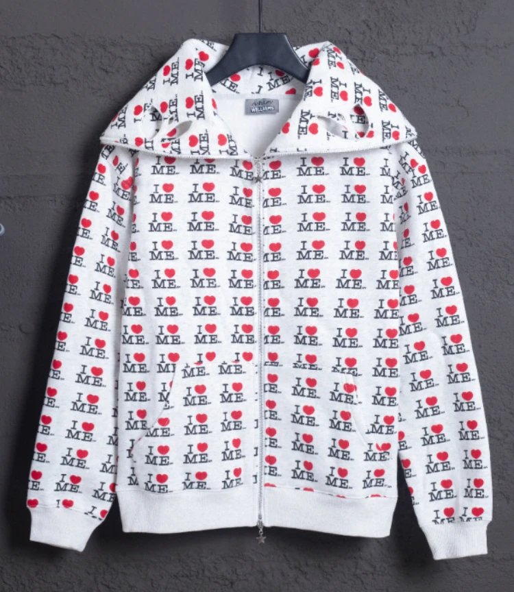 Unbranded Hoodies & Sweatshirts Zip-Up Hooded I Heart Me Print Sweatshirt — SKU-03-MIQ910 Light Gray Top (Fleece)