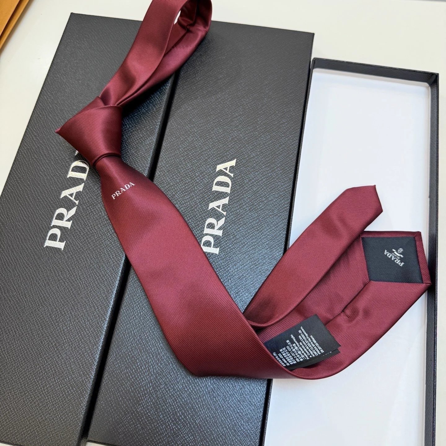 Prada Ties Logo-Embroidered Ribbed Silk Tie — 05