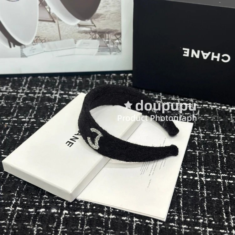 Chanel Uncategorized Plush wide headband with crystal Double C motif — Black
