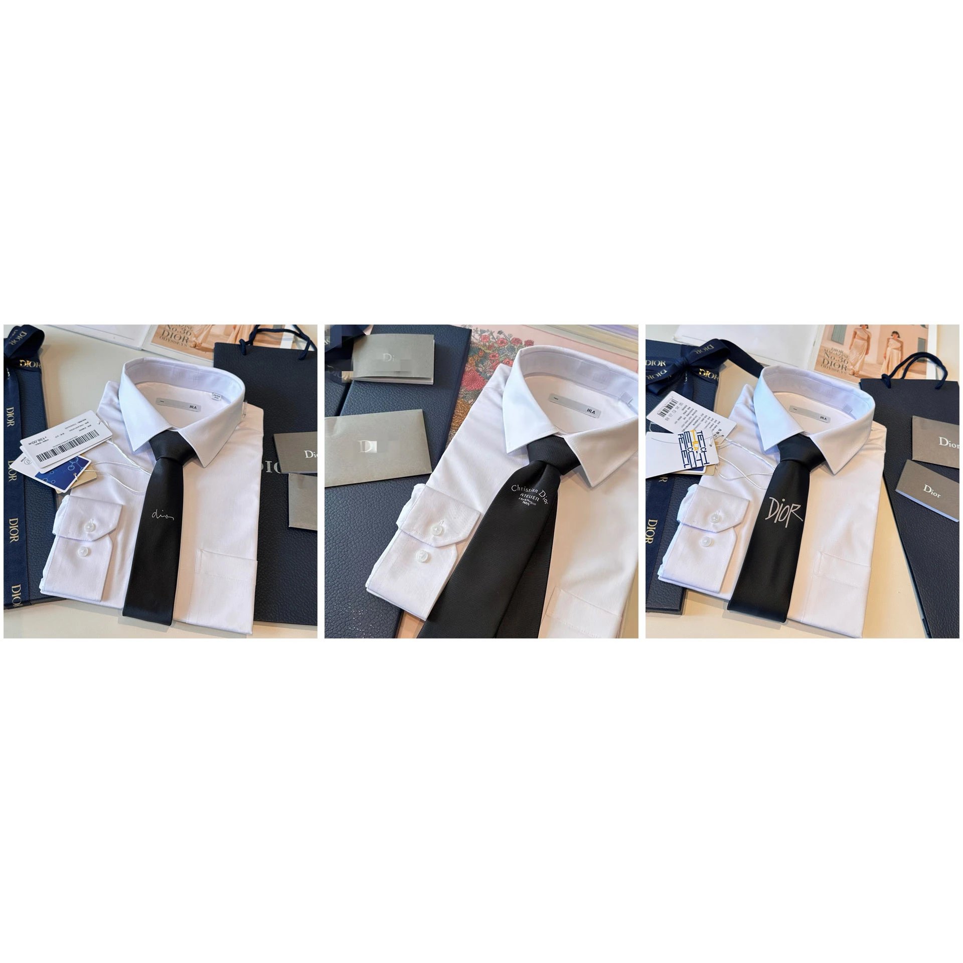 Dior Signature Embroidered Tie with White Dress Shirt Set