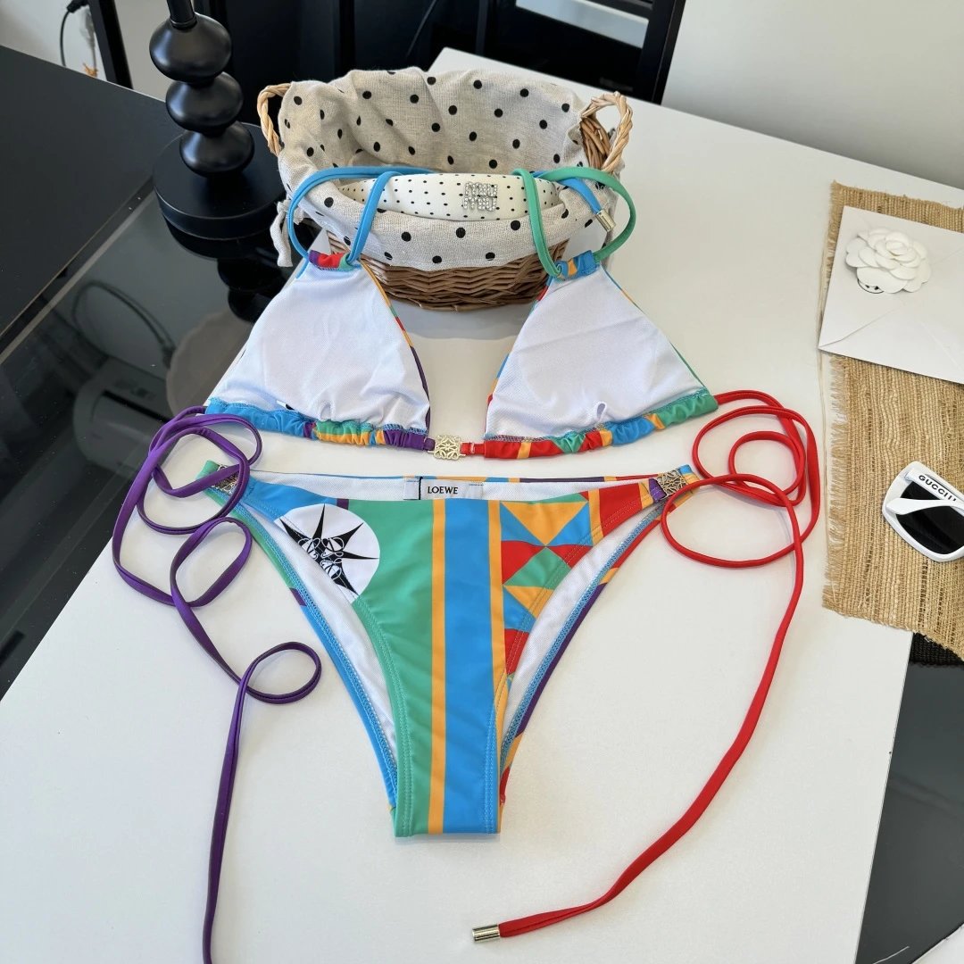 Loewe Swimwear Triangle Bikini Set with Tie-Side Bottoms image 5