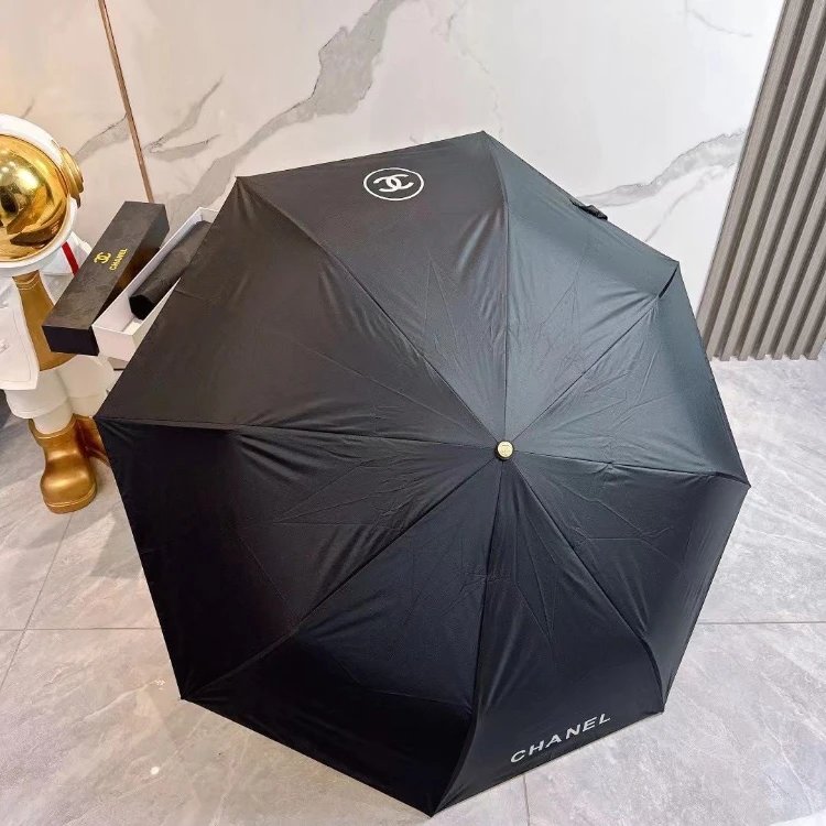 Chanel Uncategorized Three-fold sun umbrella with rose-shaped handle — Black