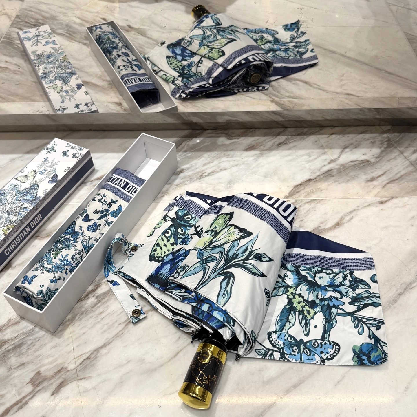 Dior Uncategorized 6503 Folding Umbrella with Floral and Butterfly Print image 2