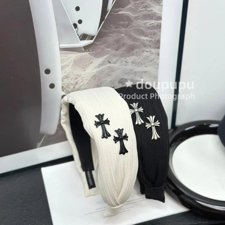 Unbranded Uncategorized Wide ribbed knotted headband with cross charms image 5