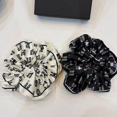 Miu Miu Logo Print Silk Scrunchies