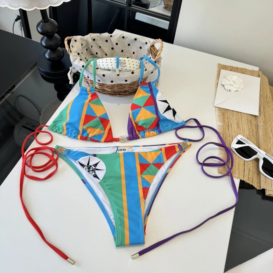 Loewe Swimwear Triangle Bikini Set with Tie-Side Bottoms image 3