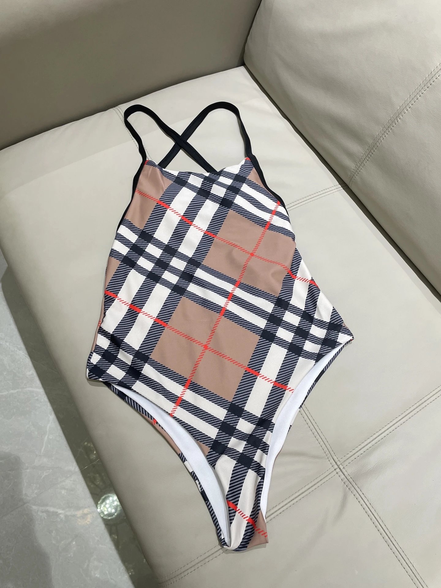 Burberry Swimwear Plaid-Trim Triangle Bikini Set — 07