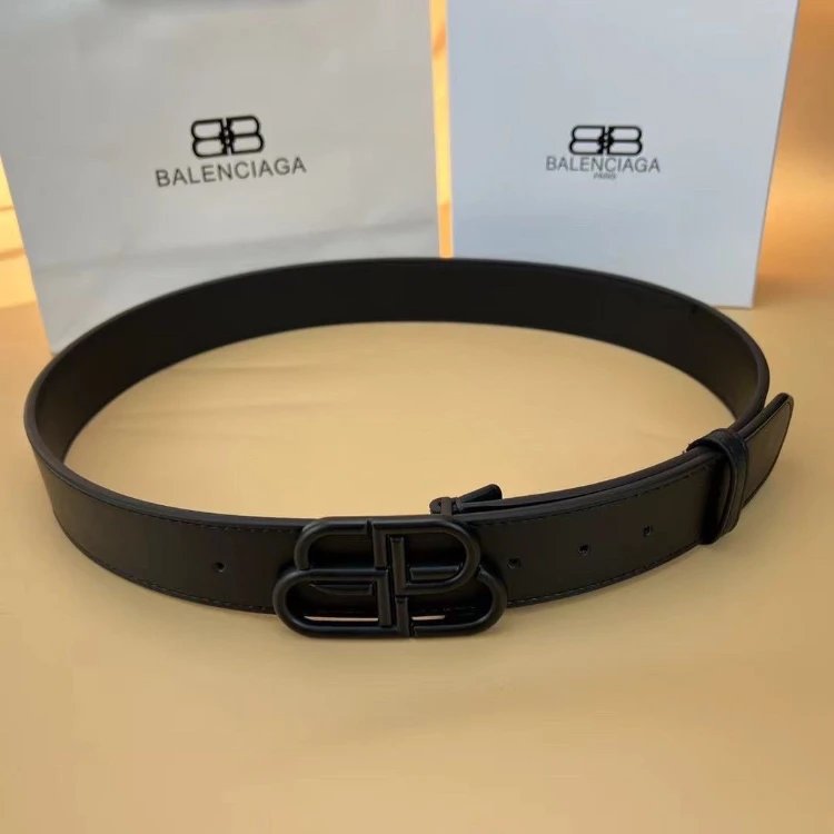 Balenciaga Belts BB-logo buckle leather belt — SKU-S-33 – Matte Black Buckle (Comes with Original-Label Gift Box) – 90cm [Suitable for Size 25–26 Pants]