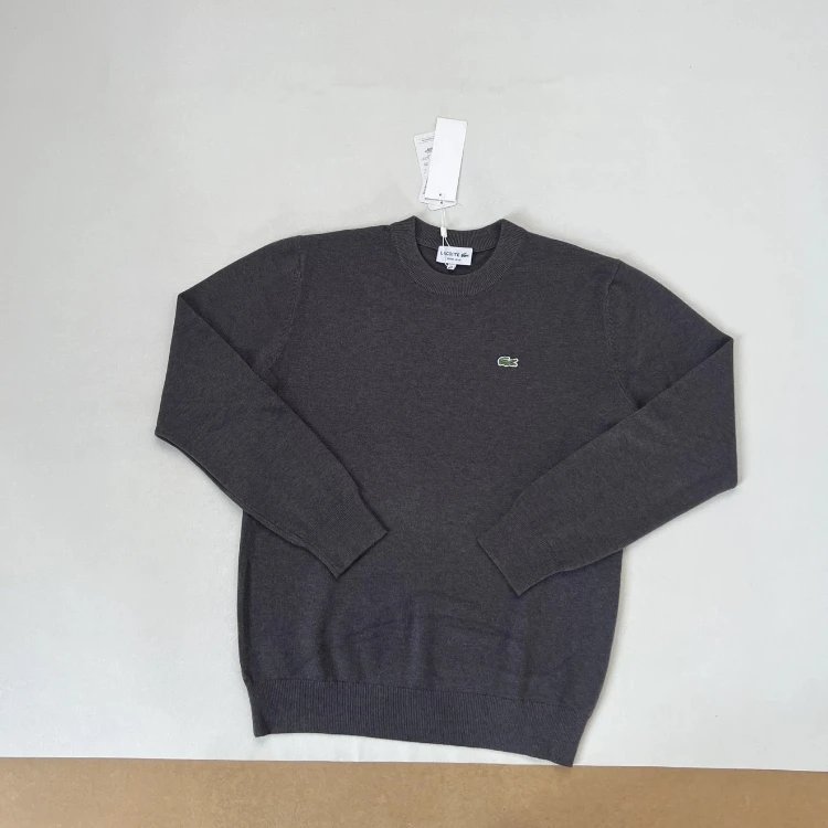 Lacoste Knitwear Crew-Neck Crocodile Logo Knit Sweater — Dark gray