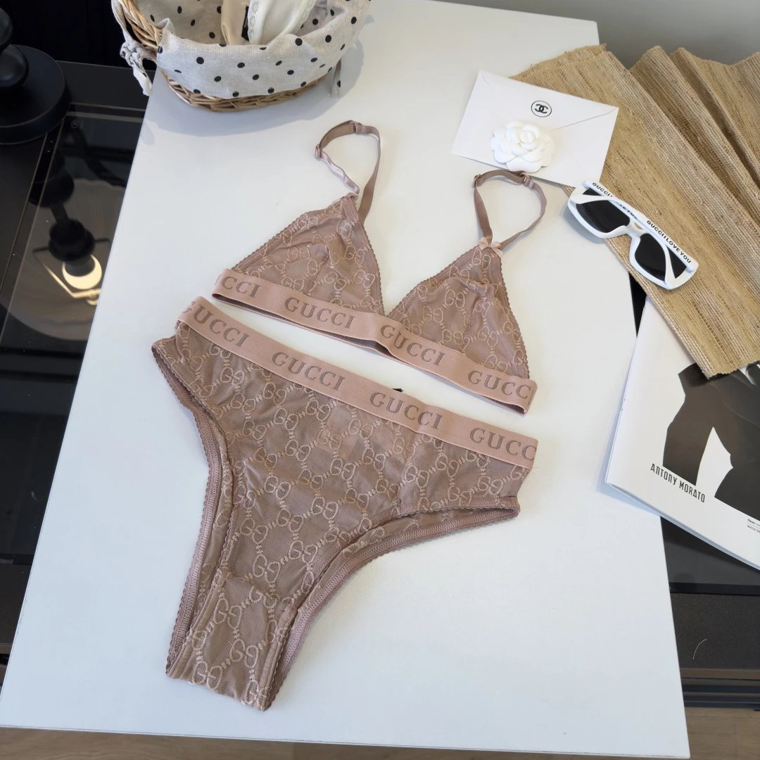 Gucci Underwear Lace Triangle Bralette and High-Cut Briefs Set — 2