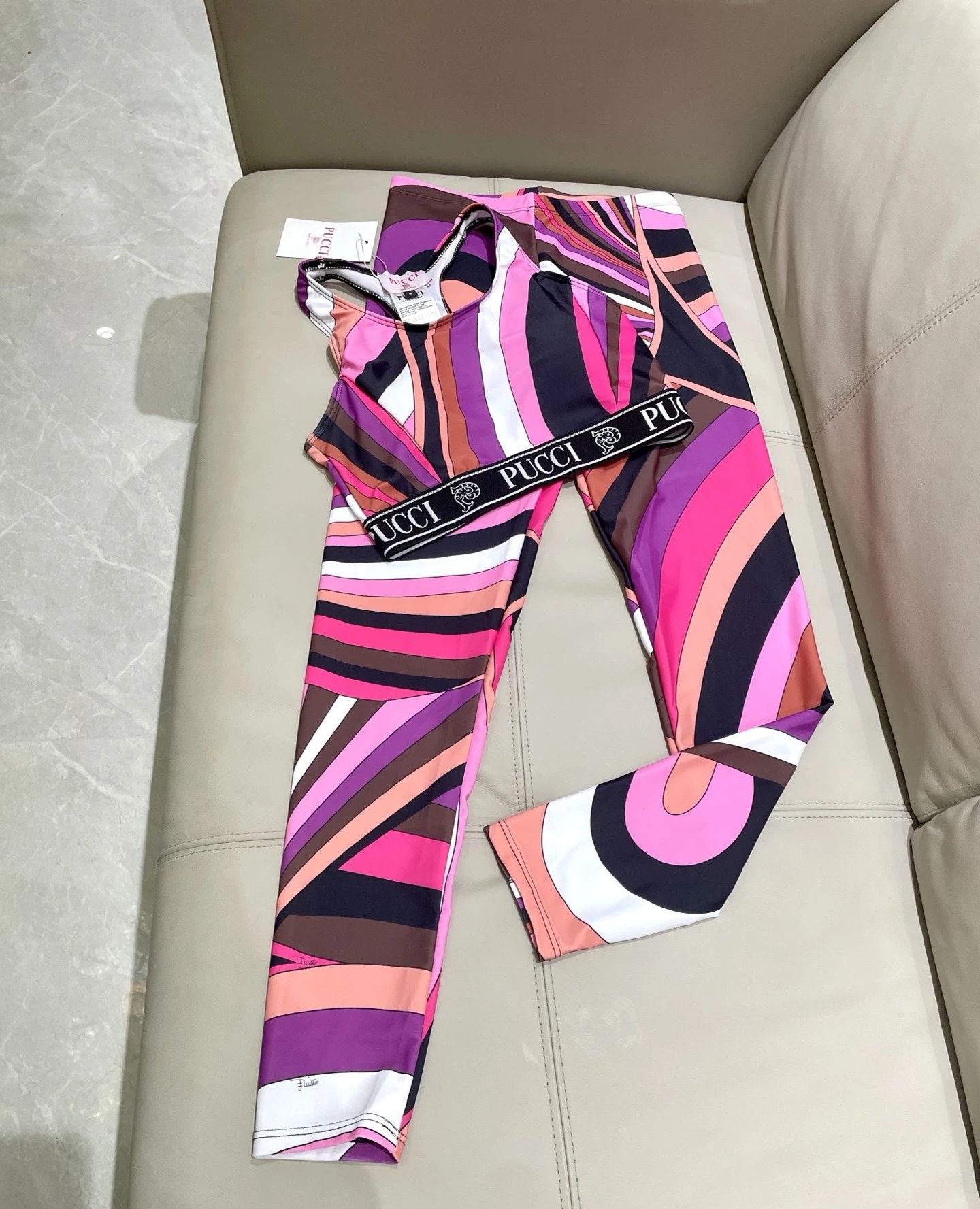 Emilio Pucci Matching Sets Abstract Print Crop Top and Leggings Set — 04