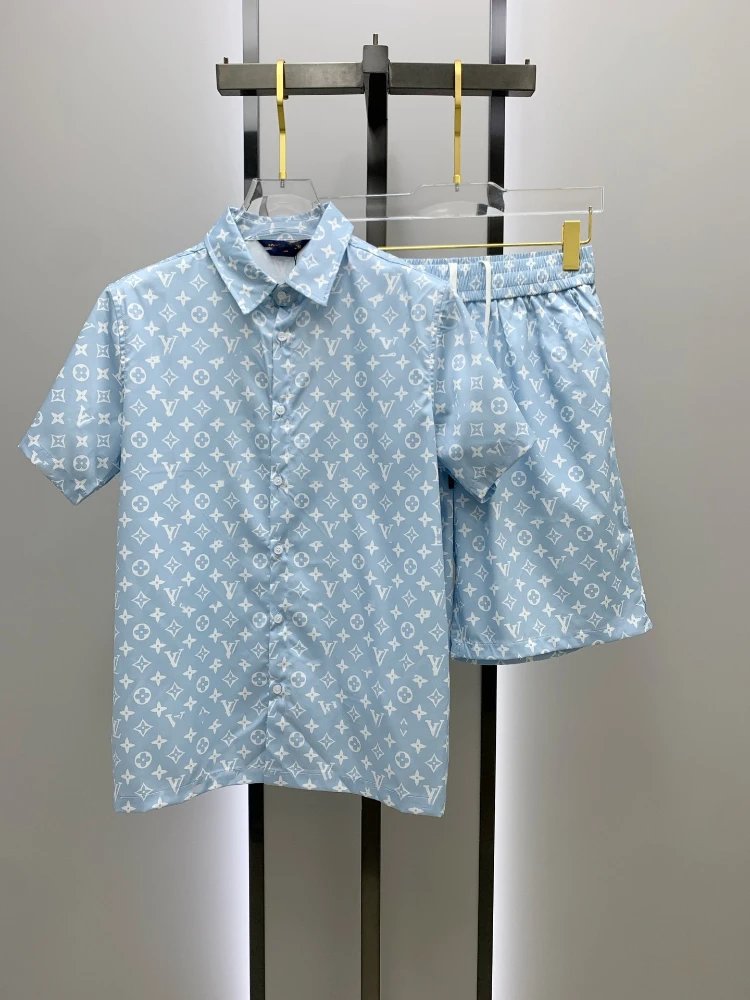 Louis Vuitton Matching Sets Monogram short-sleeve shirt and shorts set — SKU-16-016 Light Blue