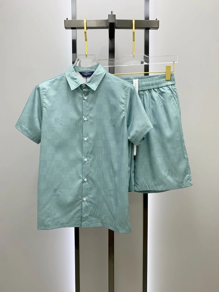 Louis Vuitton Matching Sets Monogram short-sleeve shirt and shorts set — SKU-14-015 Light Blue