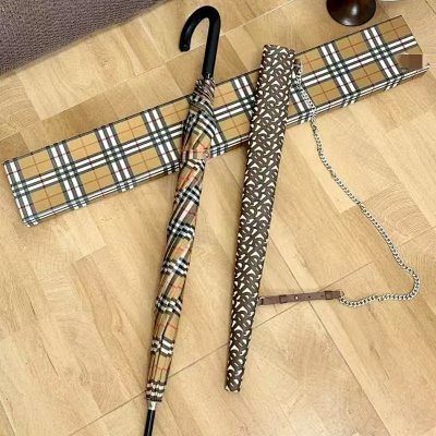 Burberry Vintage Check & Monogram Print Umbrella with Chain Strap Case
