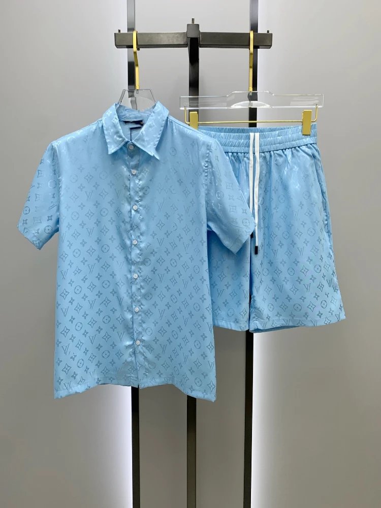 Louis Vuitton Matching Sets Monogram short-sleeve shirt and shorts set — SKU-18-016 Sky Blue