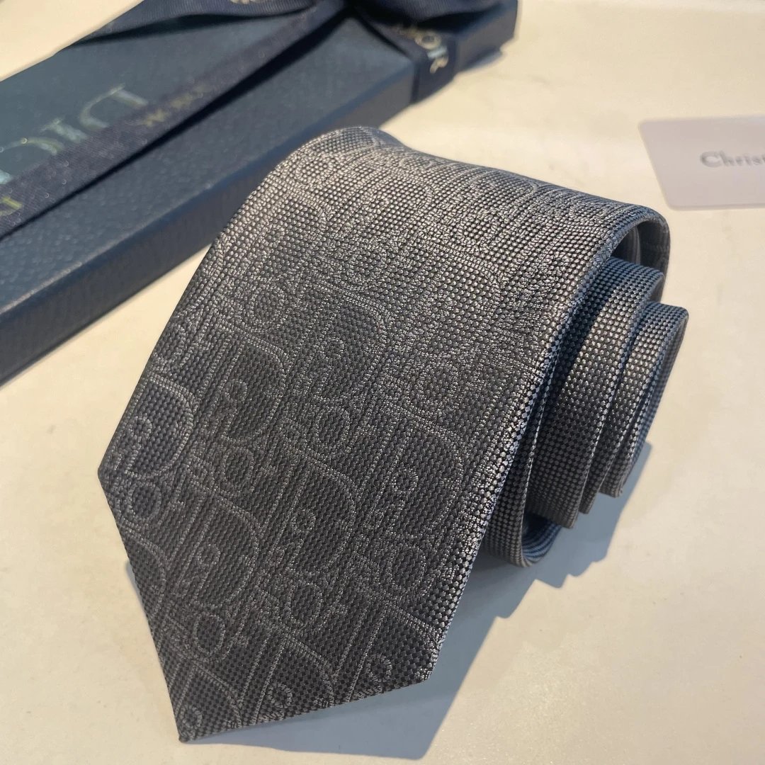 Dior Ties CD Diamond Pattern Tie — gray