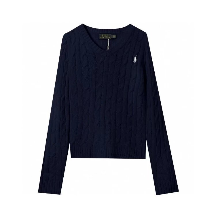 Ralph Lauren Knitwear Cable-Knit V-Neck Sweater — Navy Blue