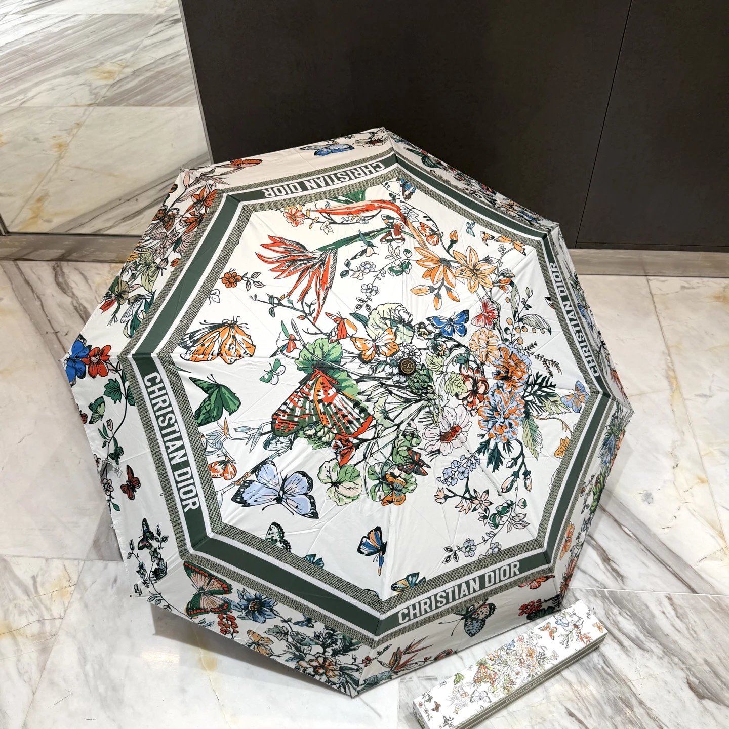 Dior Uncategorized 6503 Folding Umbrella with Floral and Butterfly Print — 01