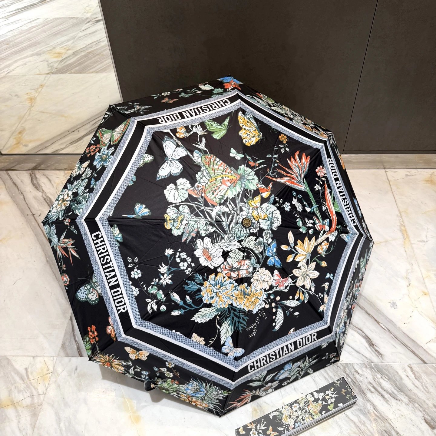Dior Uncategorized 6503 Folding Umbrella with Floral and Butterfly Print — 04
