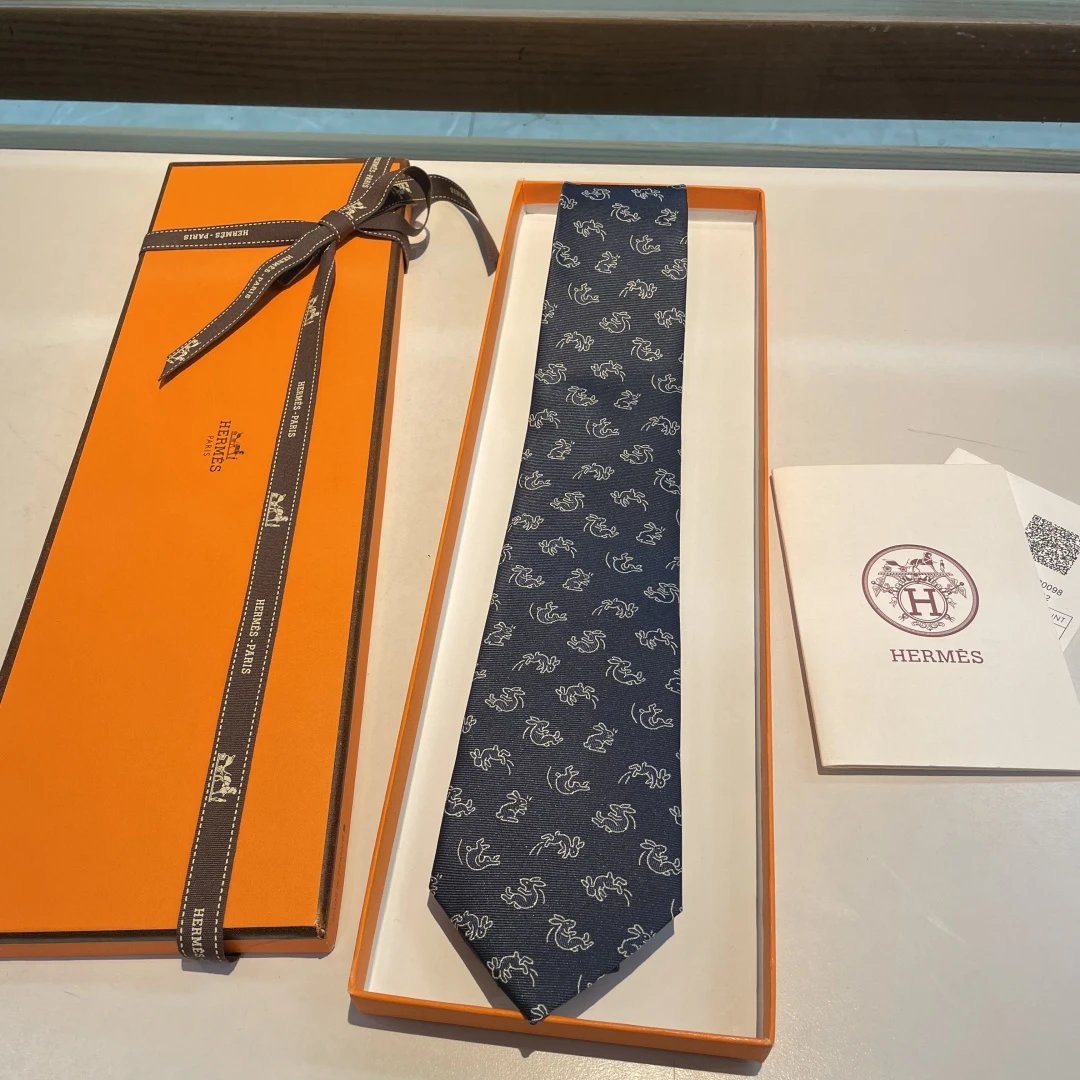 Hermès Ties 6576 Rabbit Motif Jacquard Silk Tie image 2