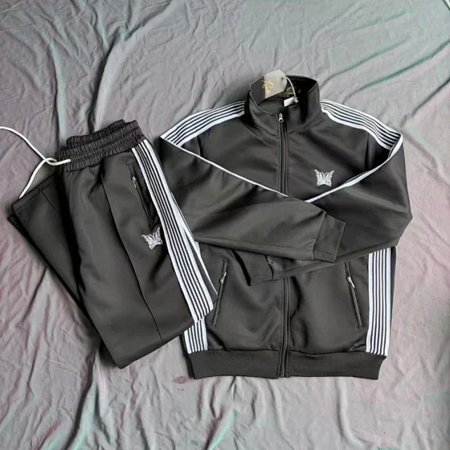 Needles Tracksuits N 248 striped embroidered zip-up tracksuit product detail image 4