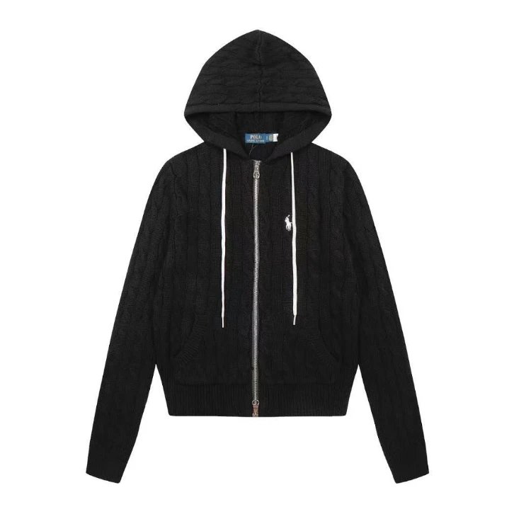 Polo Ralph Lauren Hoodies & Sweatshirts Cable-Knit Full-Zip Hooded Sweater — Black