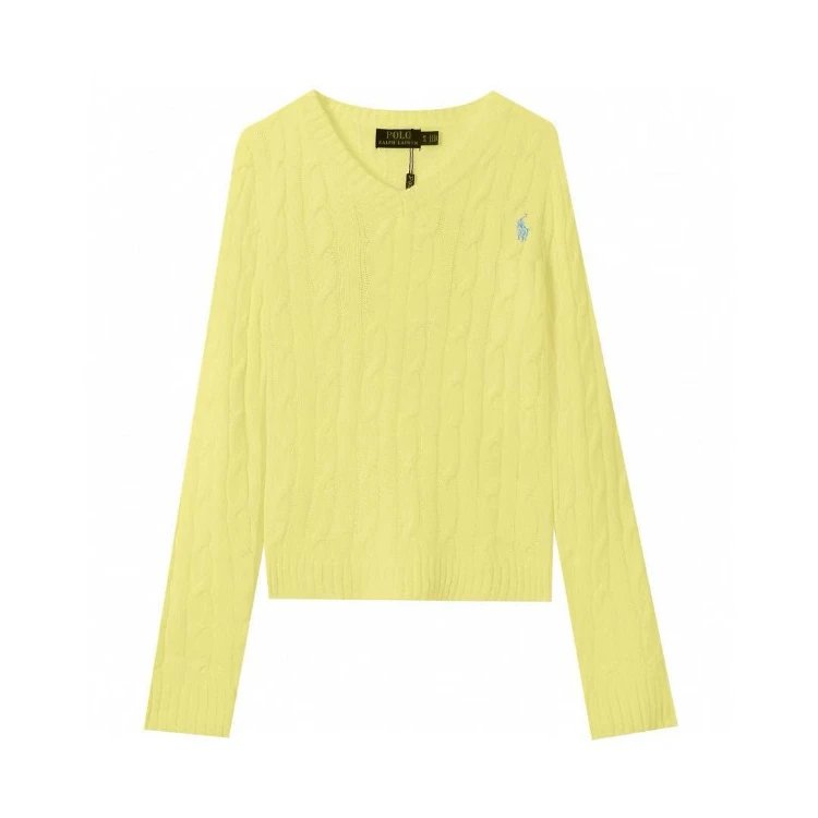 Ralph Lauren Knitwear Cable-Knit V-Neck Sweater — Light yellow