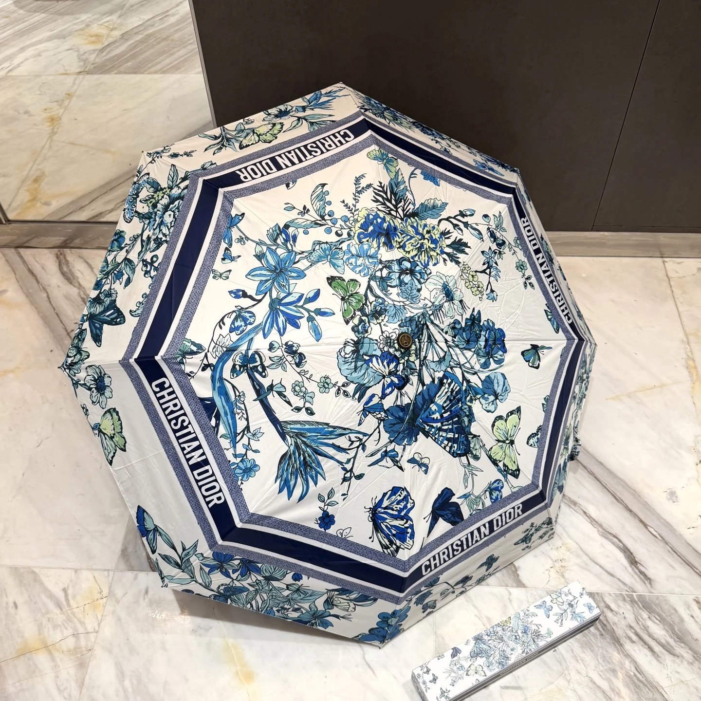 Dior Uncategorized 6503 Folding Umbrella with Floral and Butterfly Print — 03