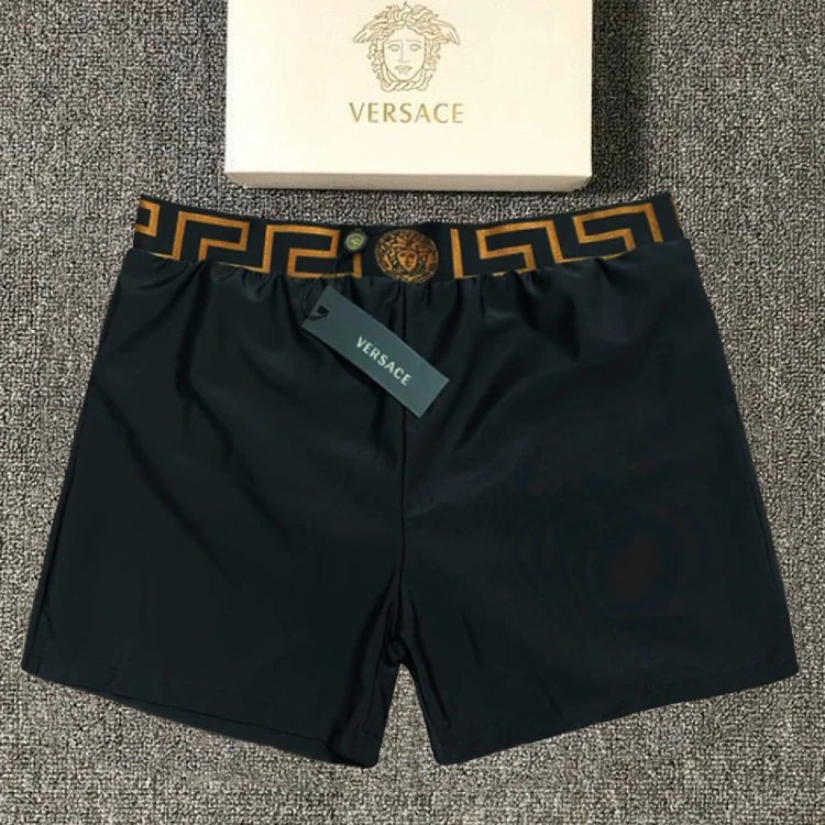 Versace Swimwear Men's Greca and Medusa Print Swim Shorts — Black 1