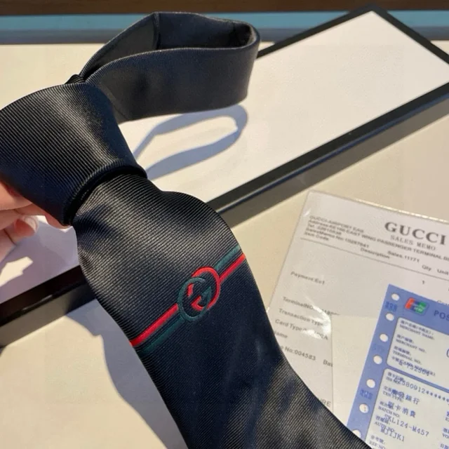 Gucci Ties Woven Silk Tie with Web Stripe and Interlocking G product detail image 1