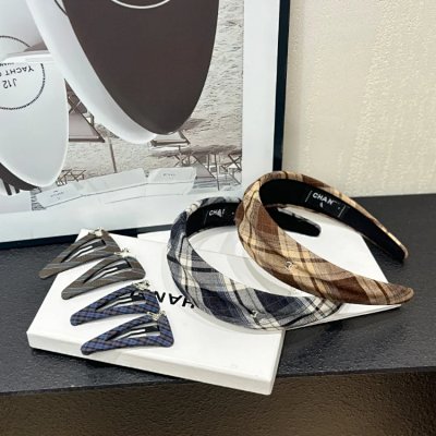 Chanel Plaid Headband and Hair Clip Set