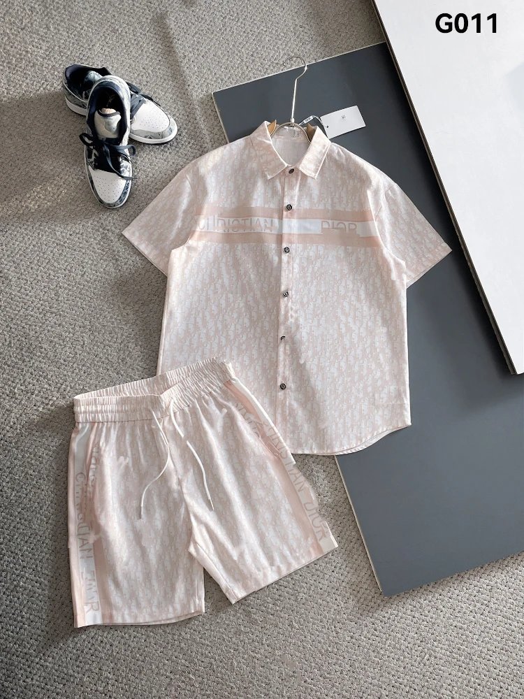 Unbranded Matching Sets Short-Sleeve Button Shirt and Drawstring Shorts Set — SKU-11-G011 Pink