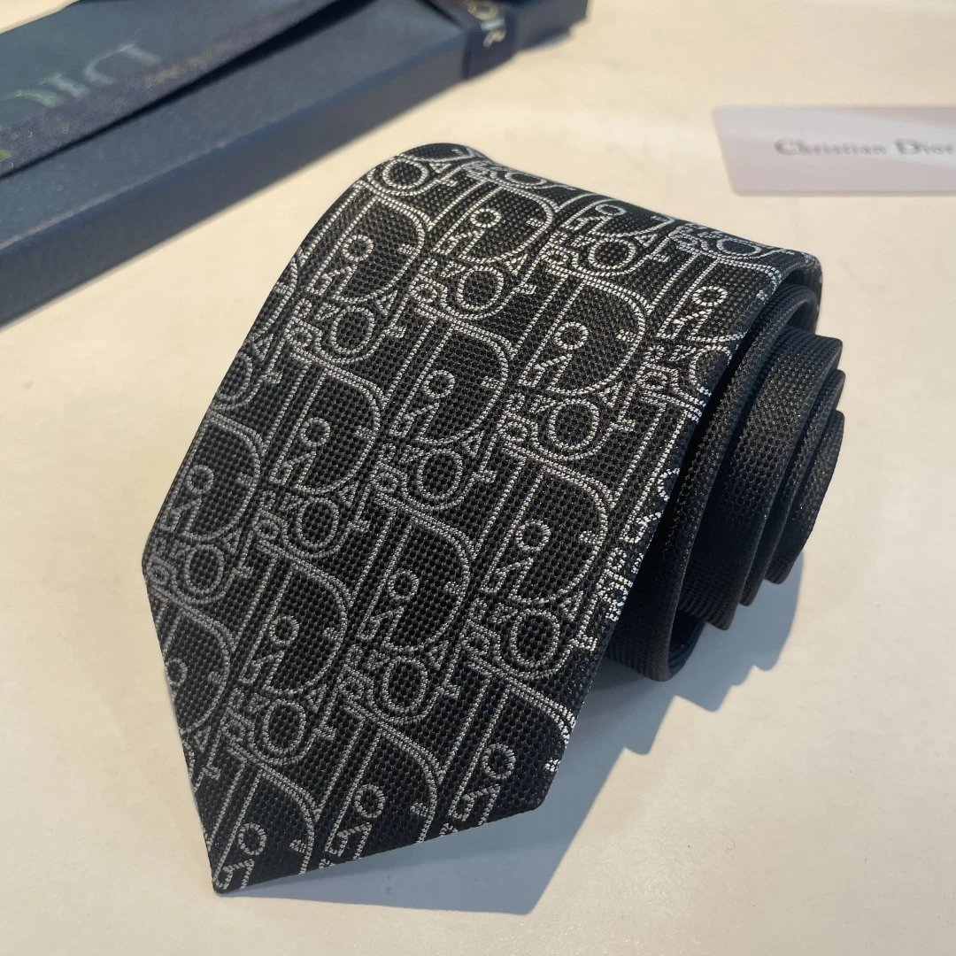 Dior Ties CD Diamond Pattern Tie — Black