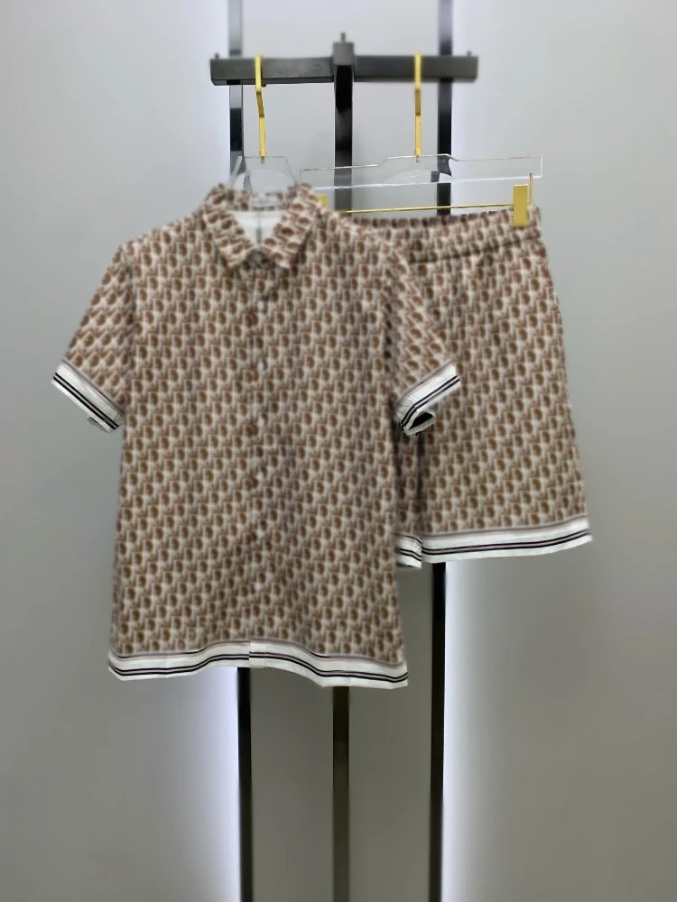 Louis Vuitton Matching Sets Monogram short-sleeve shirt and shorts set — SKU-04-012 Coffee Color