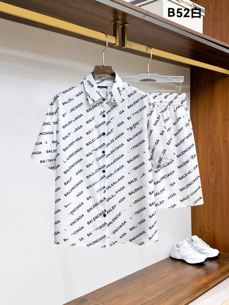 Unbranded Matching Sets Short-Sleeve Button-Front Printed Shirt and Shorts Set — SKU-28-52 white