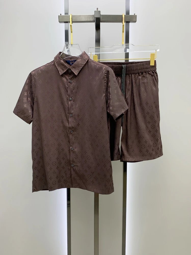 Louis Vuitton Matching Sets Monogram short-sleeve shirt and shorts set — SKU-17-016 Coffee Color