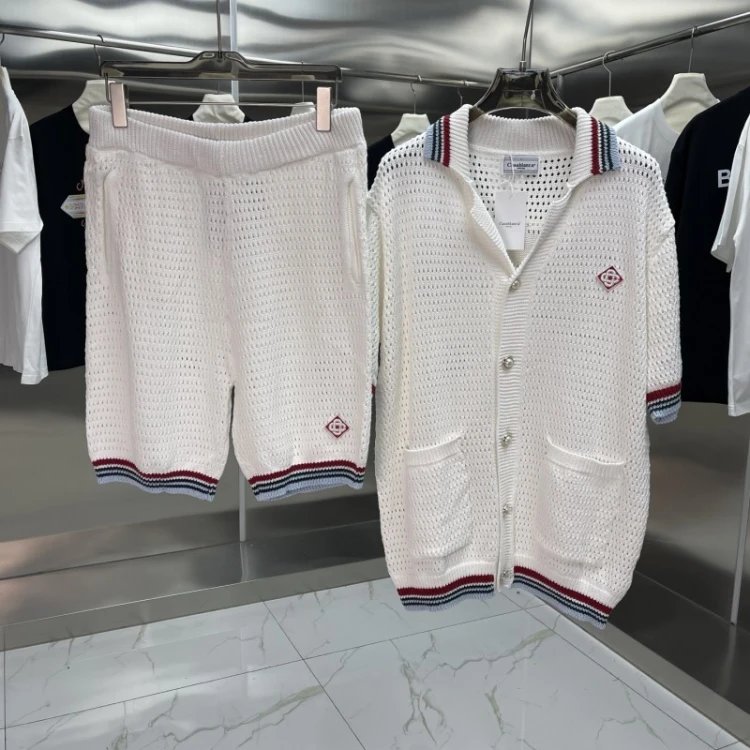 Casablanca Matching Sets Knitted short-sleeve polo or cardigan and shorts set — 61