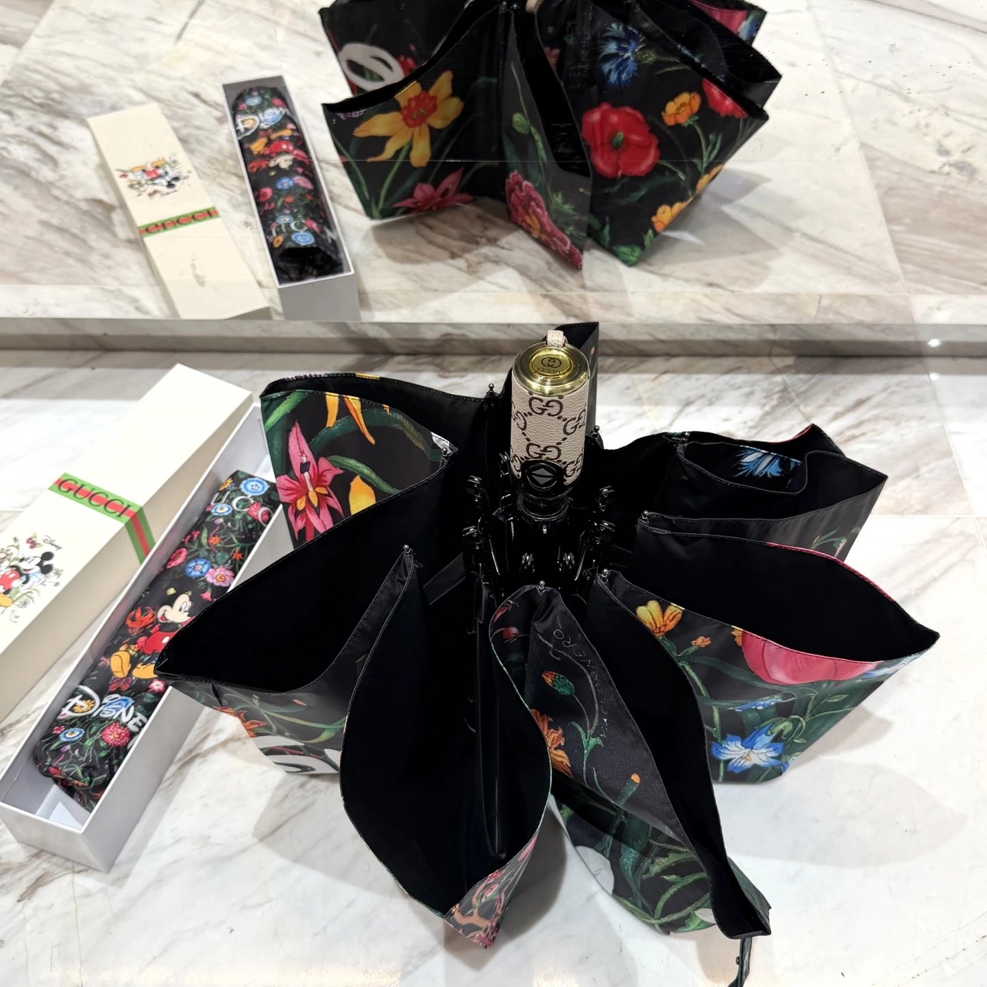 Gucci Floral Mickey Mouse Print Folding Umbrella image 4
