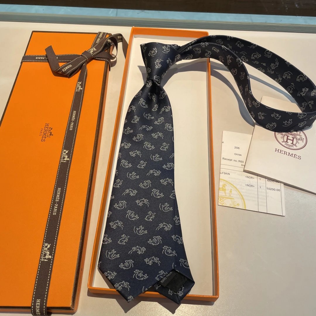 Hermès Ties 6576 Rabbit Motif Jacquard Silk Tie image 5