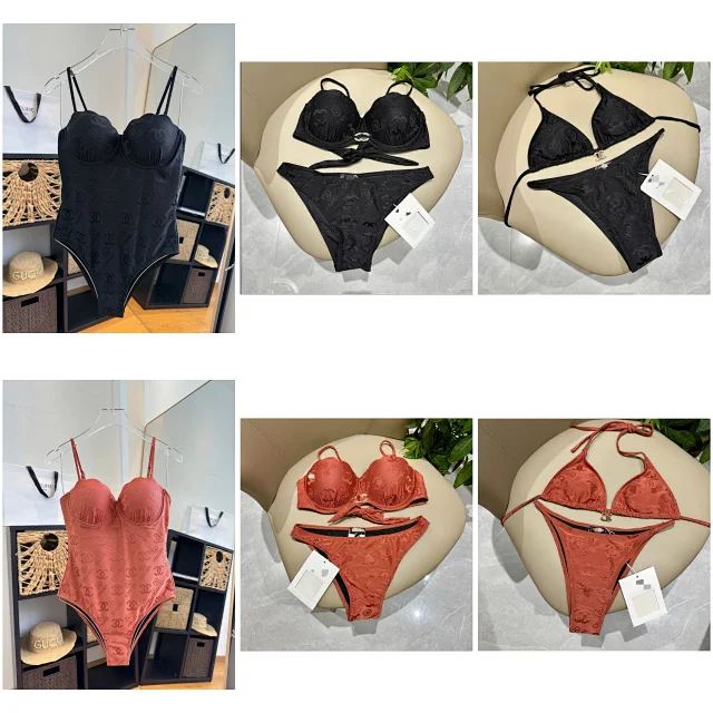 Chanel Swimwear Jacquard logo print padded underwire one-piece swimsuit product detail image 1