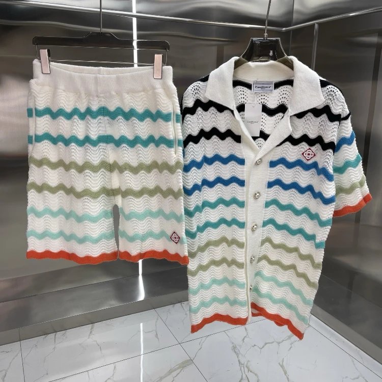 Casablanca Matching Sets Knitted short-sleeve polo or cardigan and shorts set — 83